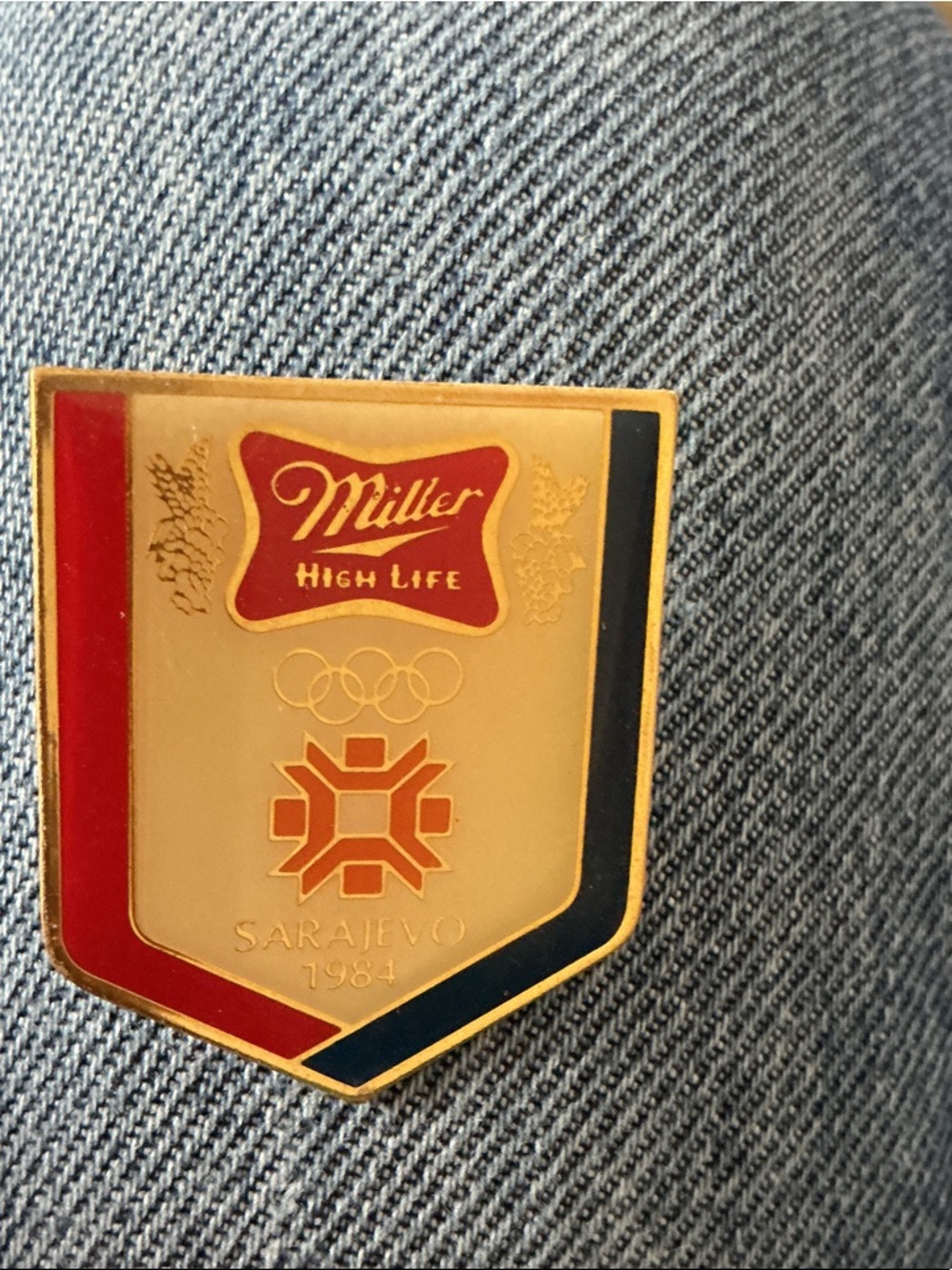 Vintage Miller High Life Sarajevo 1984 Commemorative Pin - Gold, Red, Black